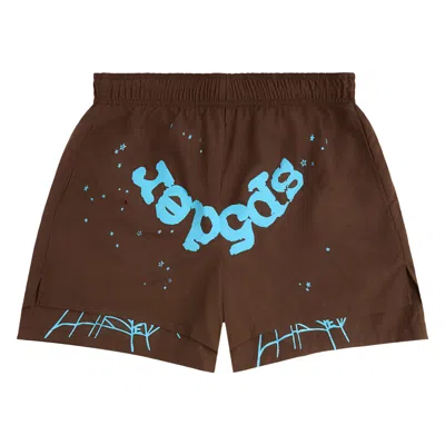 Pre-owned Sp5der Og Web Double Layer Short 'brown' | Men's Size Xl