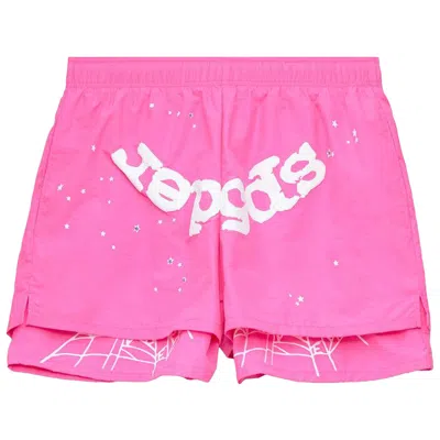 Pre-owned Sp5der Og Web Double Layer Short 'pink'
