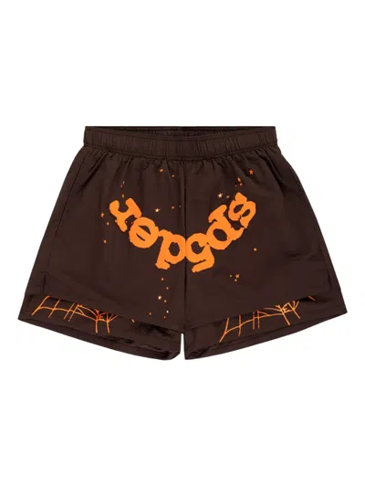 Sp5der Og Web Double-layer Shorts In Brown