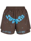 Sp5der Og Web Double-layer Shorts In Brown