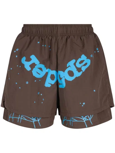 Sp5der Og Web Double-layer Shorts In Brown