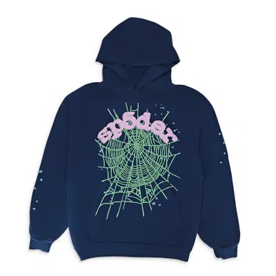 Sp5der Og Web Navy Pink Hoodie In Blue