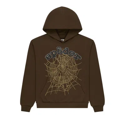 Pre-owned Sp5der Og Web Rhinestone Hoodie 'brown' | Men's Size M
