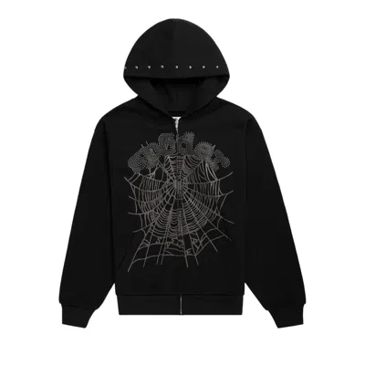 Pre-owned Sp5der Og Web Studded Zip Hoodie 'black' | Men's Size M