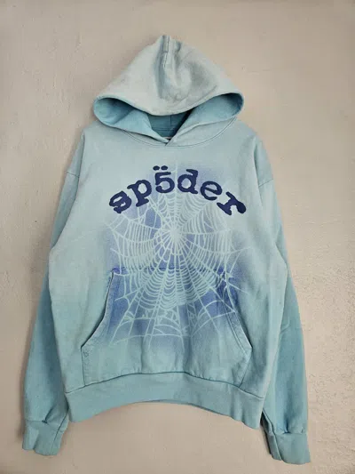 Pre-owned Sp5der Og Web V2 Airbrush Spray Light Blue Hoodie