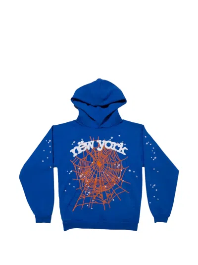 Sp5der Og Web V2 Graphic-print Hoodie In Blue