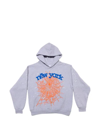Sp5der Og Web V2 Graphic-print Hoodie In Gray