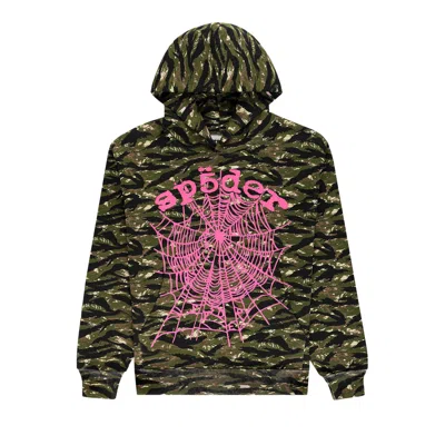 Pre-owned Sp5der Og Web V2 Hoodie 'tiger Camo' | Green | Men's Size L