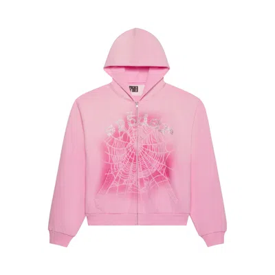 Pre-owned Sp5der Og Web V2 Spray Zip Hoodie 'light Pink' | Men's Size S