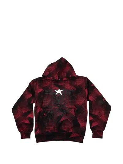 Sp5der Plaid-pattern Star-detail Hoodie In Black