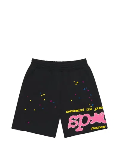 Sp5der Punk V2 Logo-print Shorts In Black