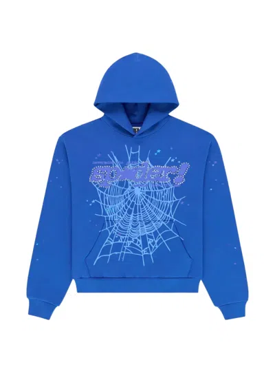 Sp5der Punk V2 Rhinestone-embellished Hoodie In Blue