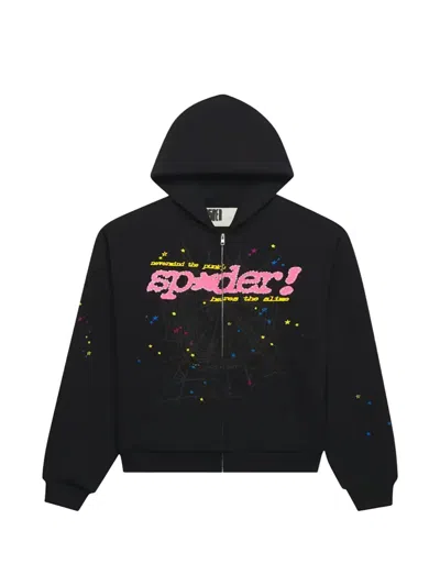 Sp5der Punk V2 Zip-up Hoodie In Black