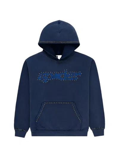 Sp5der Punk V3 Studded Hoodie In Blue