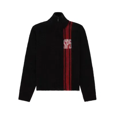 Pre-owned Sp5der Rally Knit Zip Sweater 'black' | Men's Size Xl