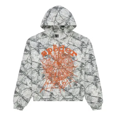 Sp5der Real Tree Og Web V2 Full-zip Hoodie In Gray