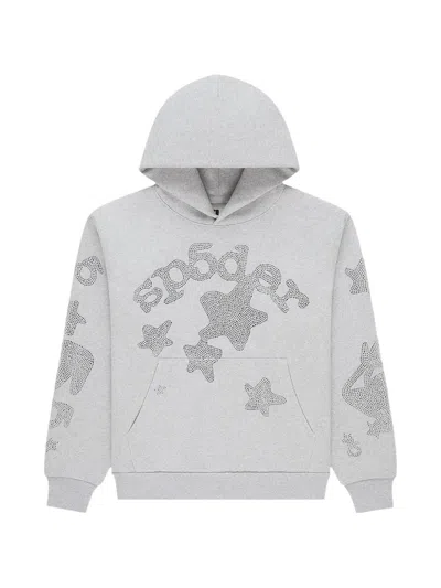 Sp5der Rhinestone-detail Hoodie In Gray