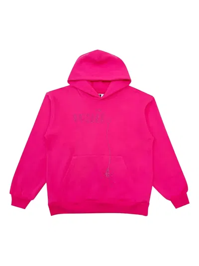 Sp5der Rhinestone-embellished Hoodie In Pink