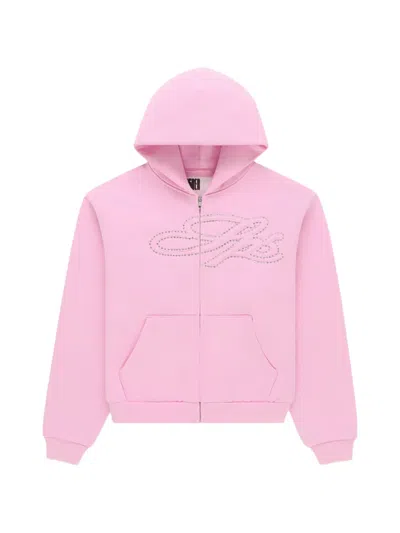 Sp5der Rhinestone-embellished Zip Hoodie In Pink