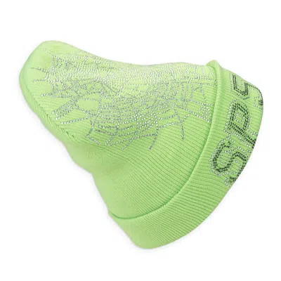 Sp5der Rhinestone Lime Beanie In Multi