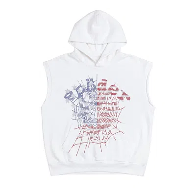 Pre-owned Sp5der Rhinestone Og Web Sleeveless Hoodie 'glacier' | White | Men's Size M