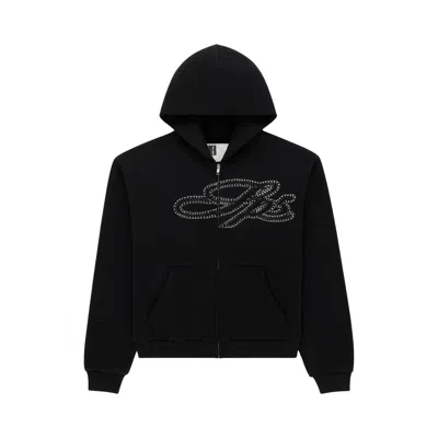 Pre-owned Sp5der Rhinestone Script Full Zip Hoodie 'black' | Men's Size L