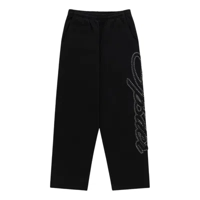 Sp5der Rhinestone Script Wide Leg Sweatpant 'black'