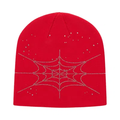 Pre-owned Sp5der Rhinestone Silk Skully 'red' | Men's Size Onesize