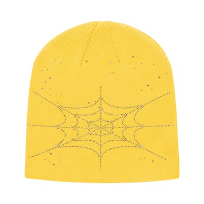 Pre-owned Sp5der Rhinestone Silk Skully 'yellow' | Men's Size Onesize