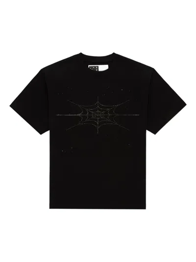 Sp5der Rhinestone Silk T-shirt In Black