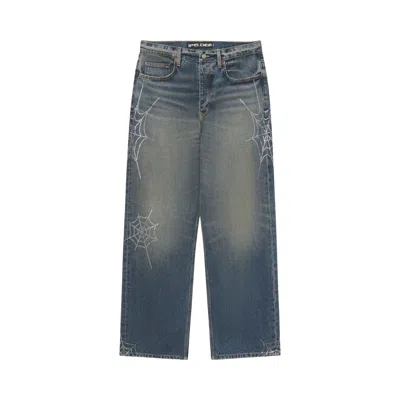 Pre-owned Sp5der Rhinestone Web Denim 'indigo' | Blue | Men's Size 36