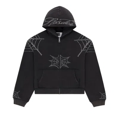 Pre-owned Sp5der Rhinestone Web Zip Hoodie 'black' | Men's Size Xxl