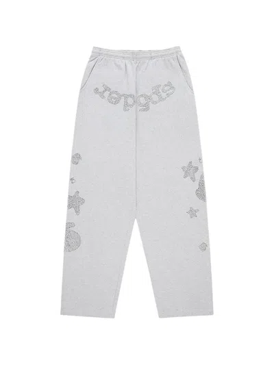 Sp5der Rhinestone Wide-leg Track Pants In Gray