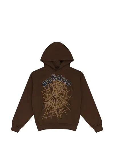 Sp5der Rhinestone-embelished Web-motif Hoodie In Brown