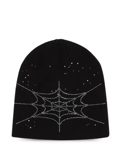 Sp5der Rhinestone-embellished Beanie Hat In Black
