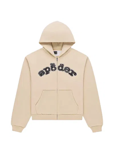 Sp5der Rhinestone-embellished Logo-print Hoodie In Neutral