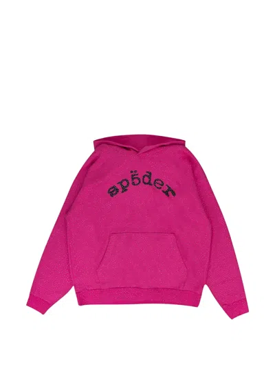 Sp5der Rhinestone-embellished Logo-print Hoodie In Pink