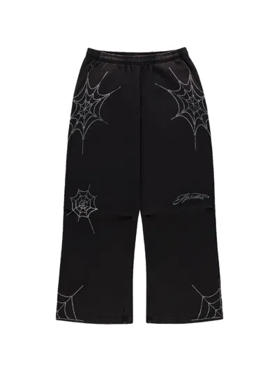 Sp5der Rhinestone-embellished Spider-web Track Pants In Black