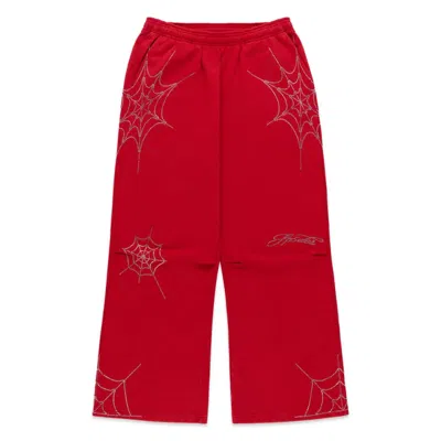 Sp5der Rhinestone-embellished Spider-web Track Pants In Red