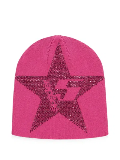 Sp5der Rhinestone-embellished Star-motif Beanie Hat In Pink