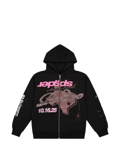 Sp5der Rodeotexas Zip-up Hoodie In Black