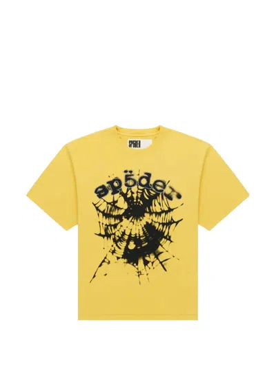 Sp5der Scattered Og Web V2 Short-sleeve T-shirt In Yellow