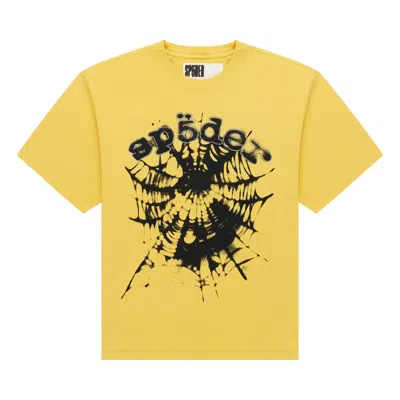 Pre-owned Sp5der Scattered Og Web V2 Tee 'yellow' | Men's Size Xxl