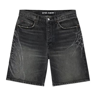 Pre-owned Sp5der Script Web Denim Short 'black Wash' | Men's Size 32