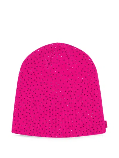 Sp5der Skully Rhinestone-embellished Beanie Hat In Pink