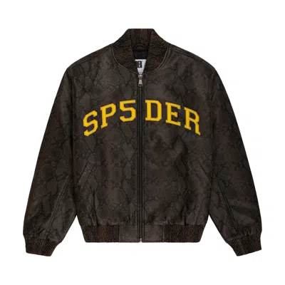 Pre-owned Sp5der Snake Leather Varsity Bomber Jacket 'brown' | Men's Size L