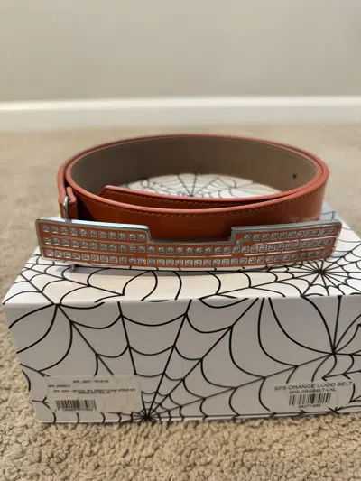 Pre-owned Sp5der Sp5 Orange Logo Belt Size L/xl