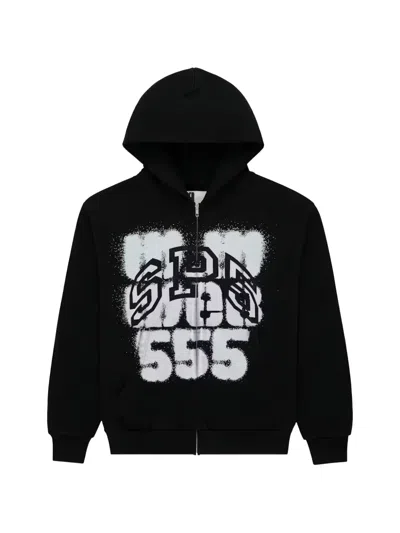 Sp5der Sp555 Zip-up Hoodie In Black