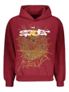 Sp5der Spiderweb Print Cotton Hoodie In Red