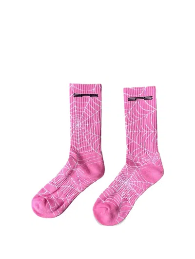 Sp5der Spiderweb-print Socks In Pink